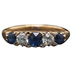 Estate Edwardian Sapphire and Old Mine Diamond Ring - VHK#1000