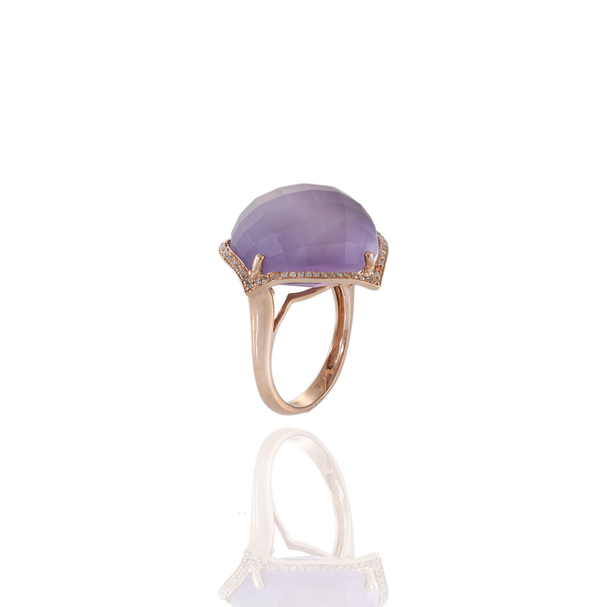 Retro Estate Effy 14KT Rose Gold Faceted Cabochon Purple Amethyst and Diamond Cocktail