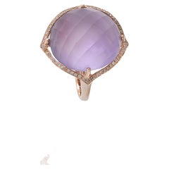 Estate Effy 14KT Rose Gold Faceted Cabochon Purple Amethyst and Diamond Cocktail