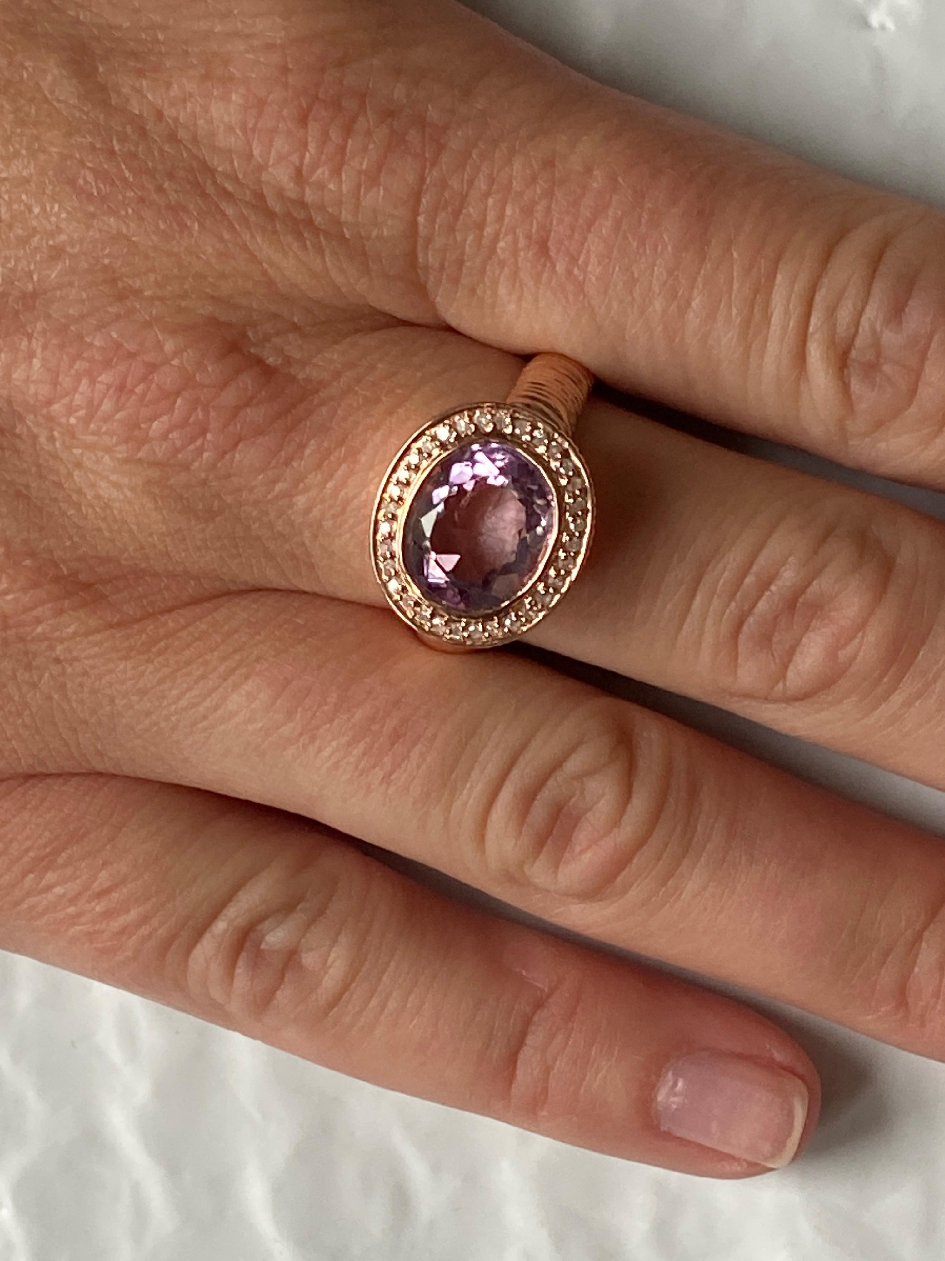 Estate Effy/BH Multi Rose de France Amethyst, Diamond and Rose Gold Fashion Ring For Sale 5