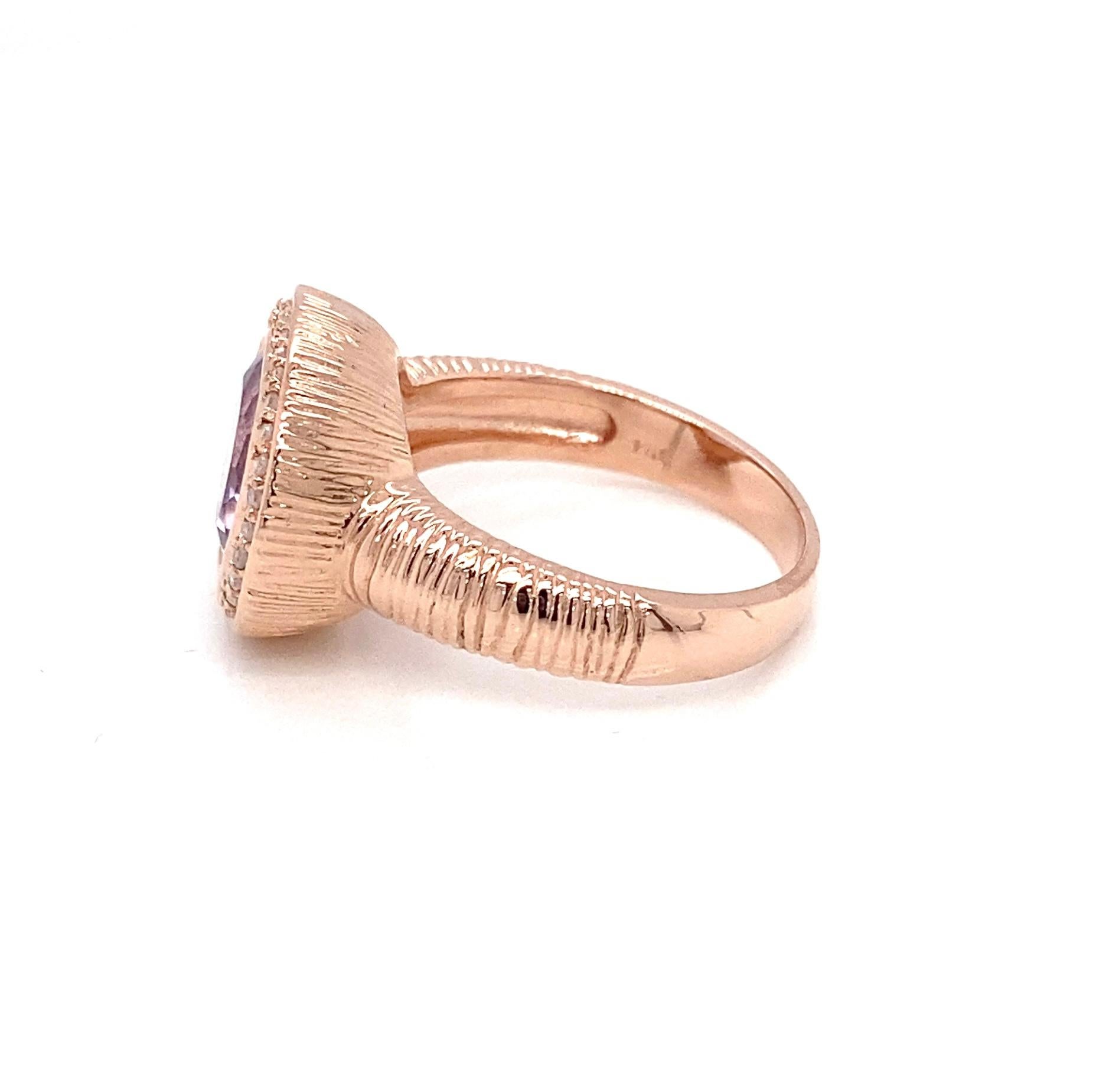 Modern Estate Effy/BH Multi Rose de France Amethyst, Diamond and Rose Gold Fashion Ring For Sale