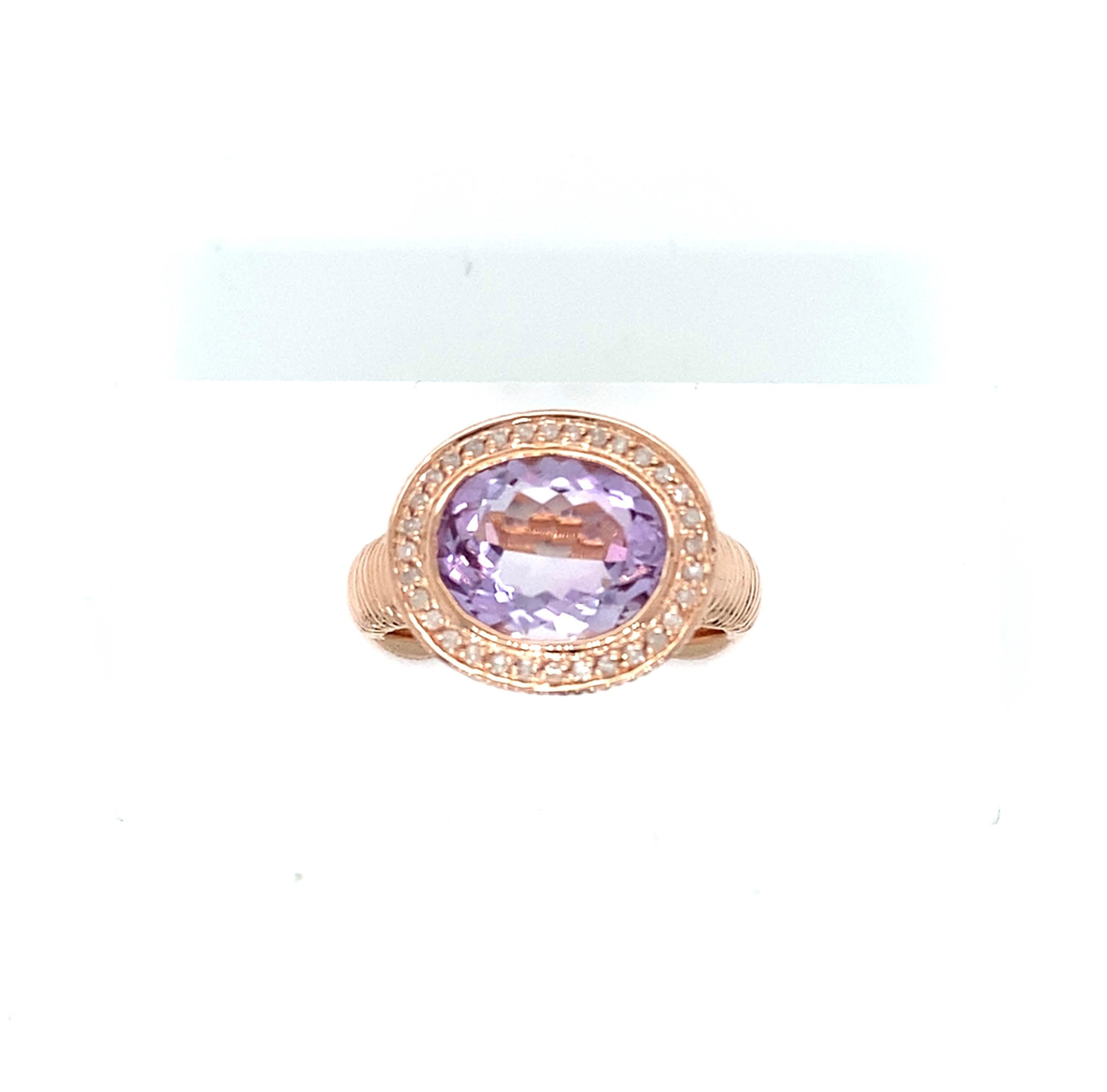 Oval Cut Estate Effy/BH Multi Rose de France Amethyst, Diamond and Rose Gold Fashion Ring For Sale