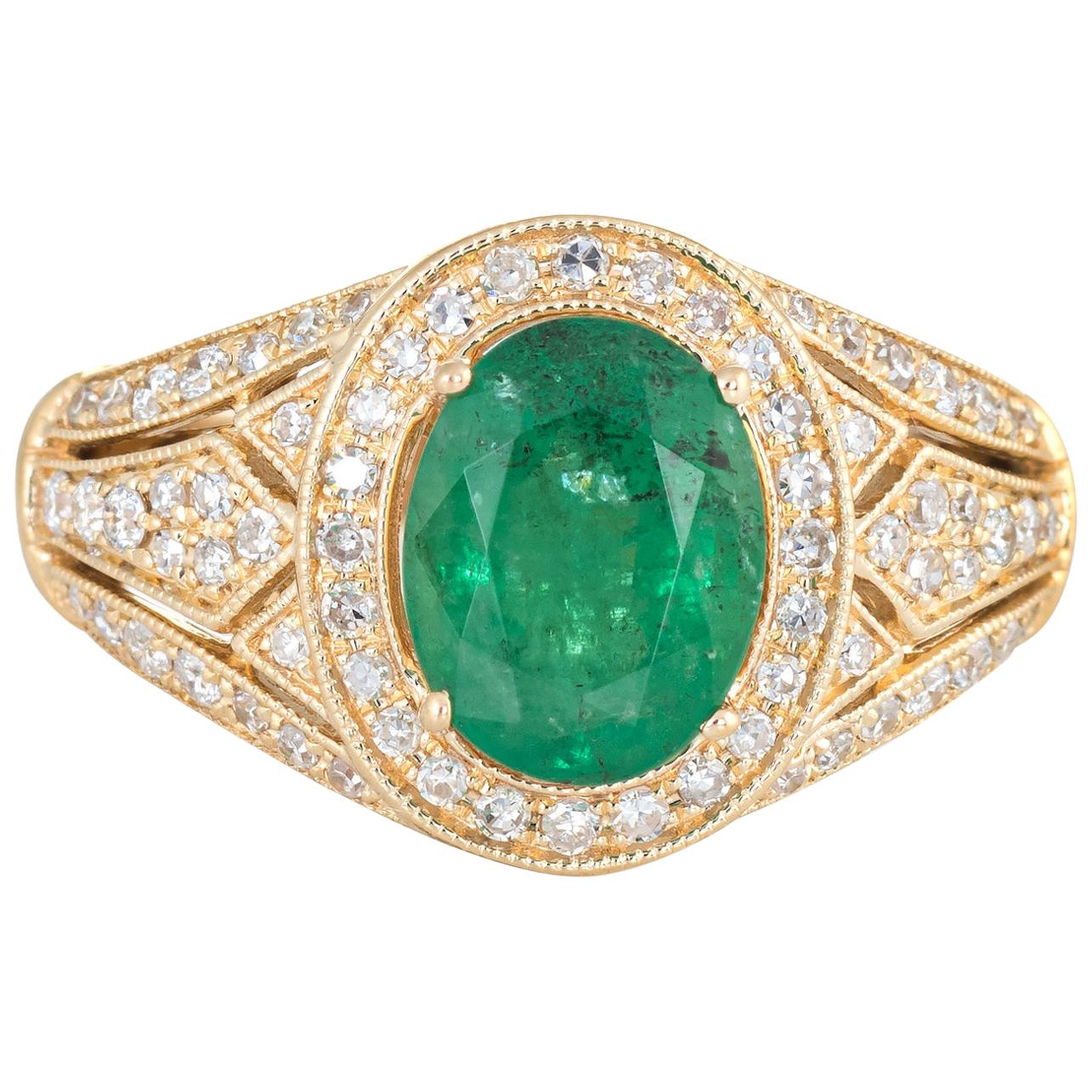Estate Effy Emerald Diamond Ring 14 Karat Yellow Gold Fine Gemstone Jewelry