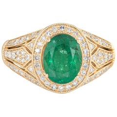 Vintage Estate Effy Emerald Diamond Ring 14 Karat Yellow Gold Fine Gemstone Jewelry