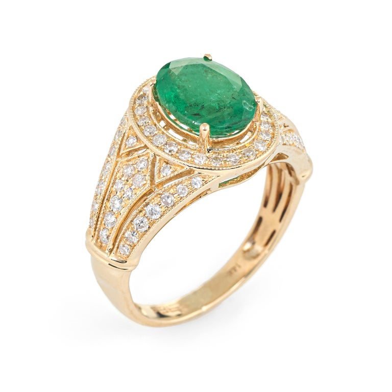 Estate Effy Emerald Diamond Ring 14 Karat Yellow Gold Fine Gemstone ...