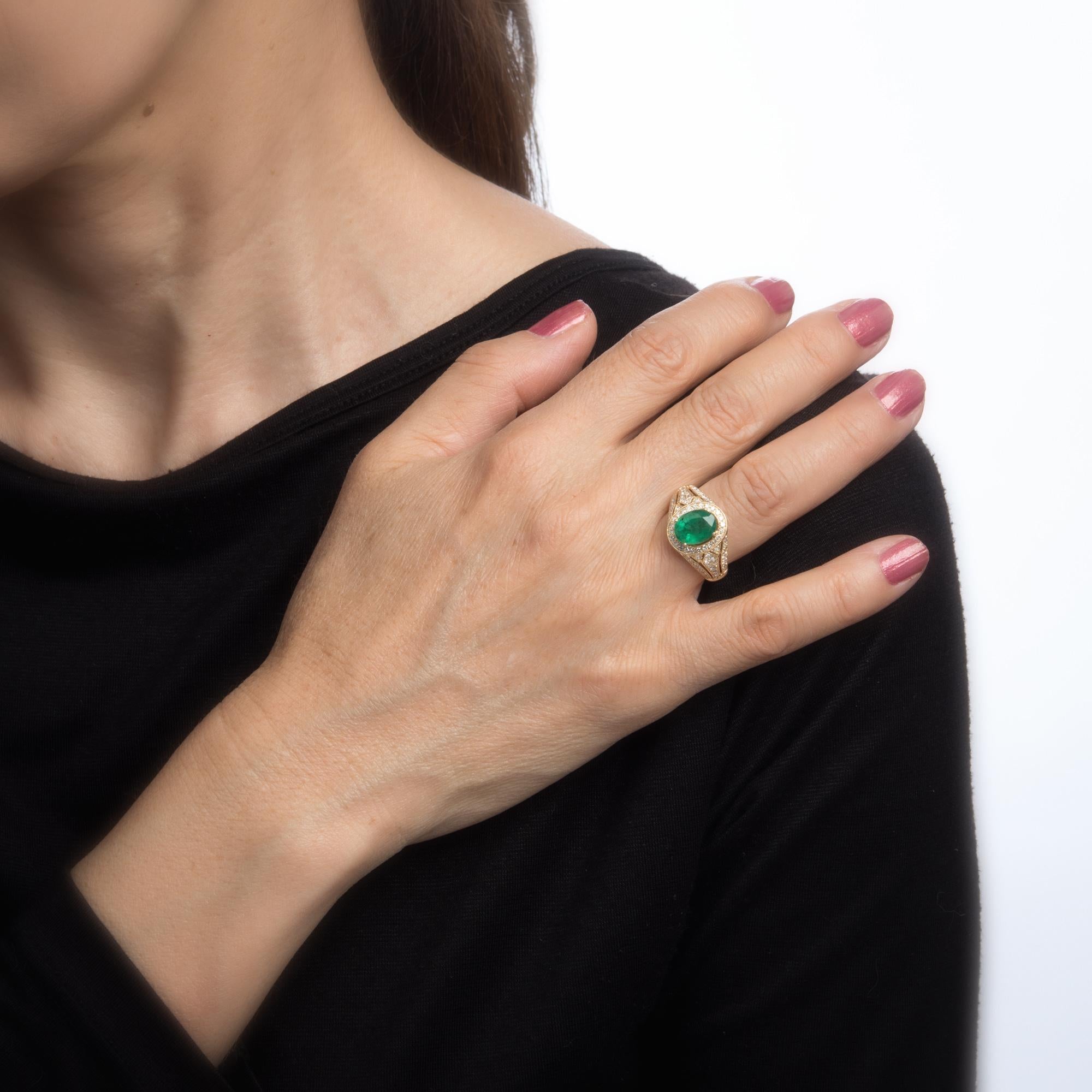Modern Estate Effy Emerald Diamond Ring 14 Karat Yellow Gold Fine Gemstone Jewelry
