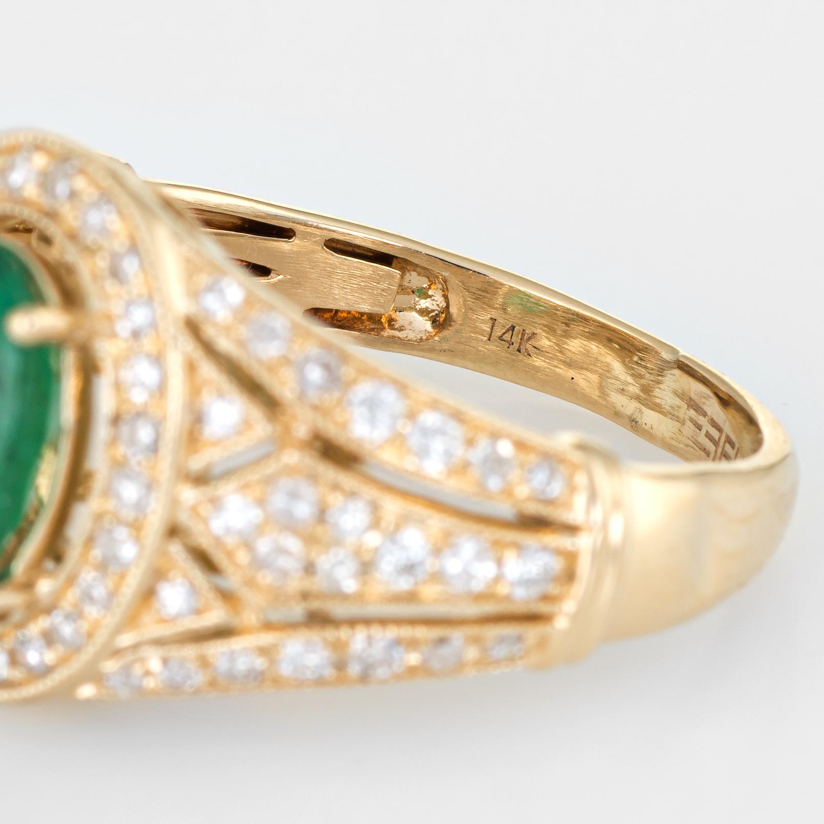 Oval Cut Estate Effy Emerald Diamond Ring 14 Karat Yellow Gold Fine Gemstone Jewelry