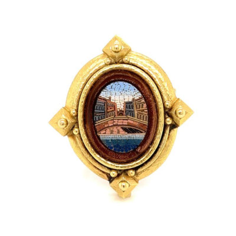 Retro Estate Elizabeth Locke Micro Mosaic Brooch/Pendant For Sale