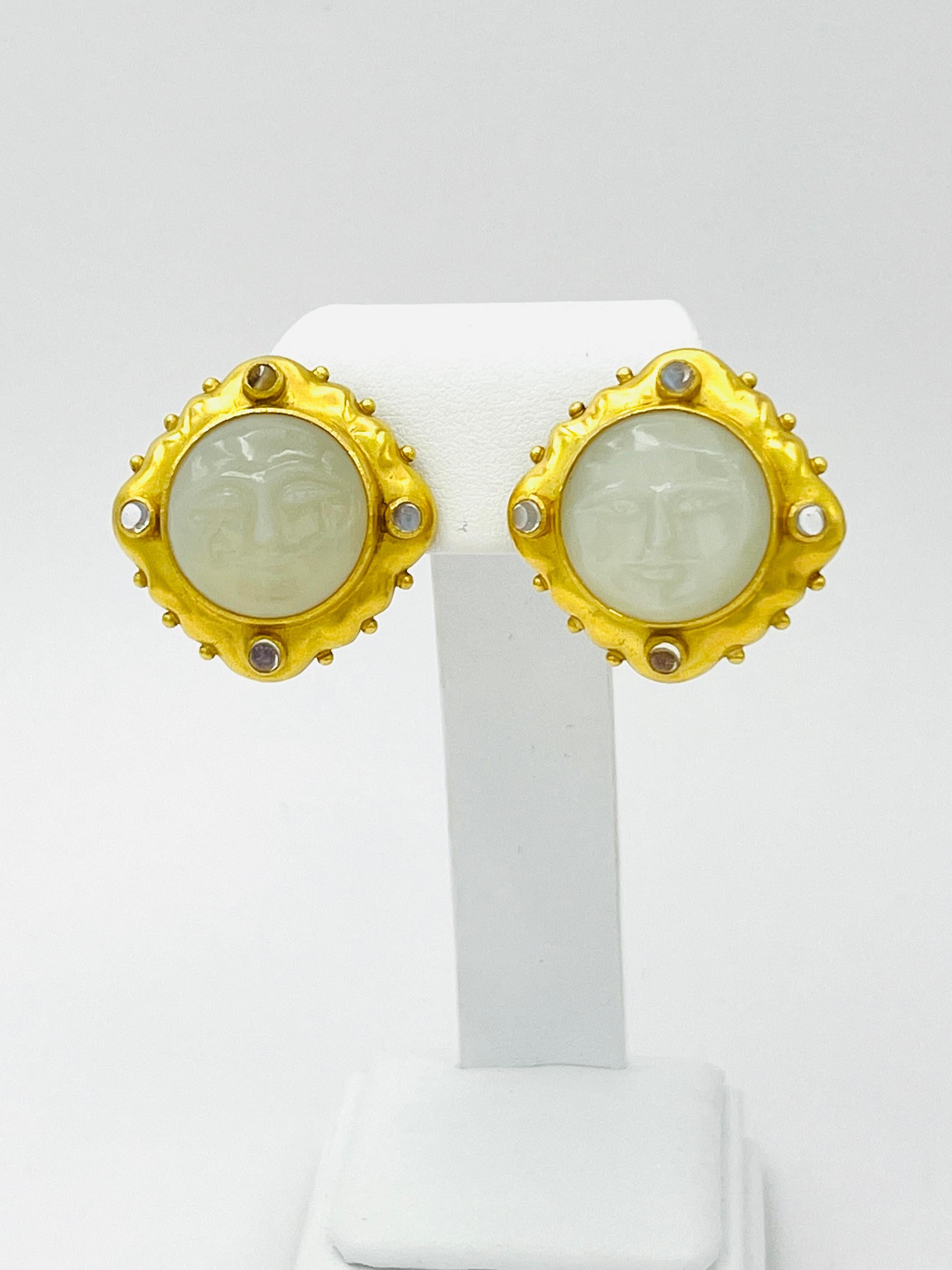 Women's or Men's Estate Elizabeth Locke Moon Earrings in 18K Yellow Gold