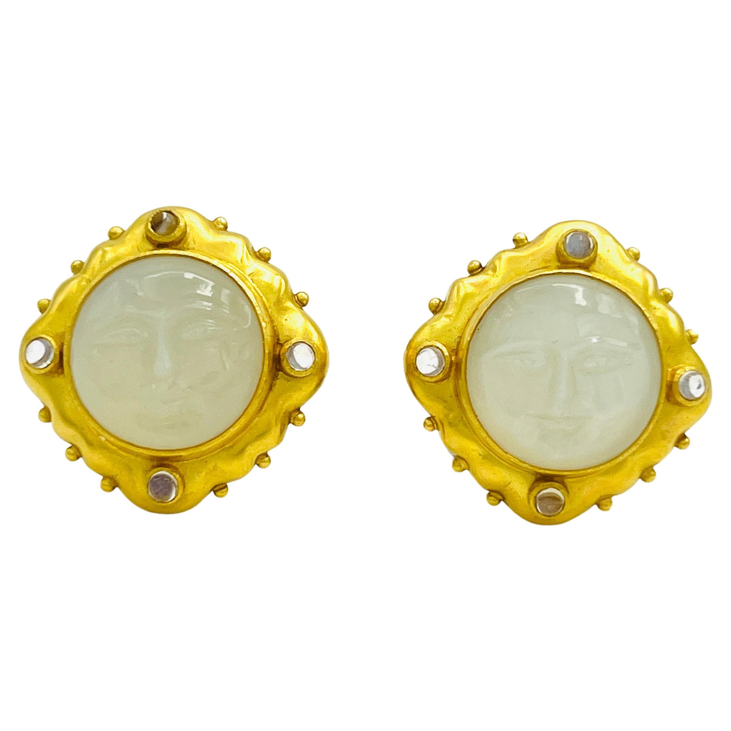Estate Elizabeth Locke Moon Earrings in 18K Yellow Gold