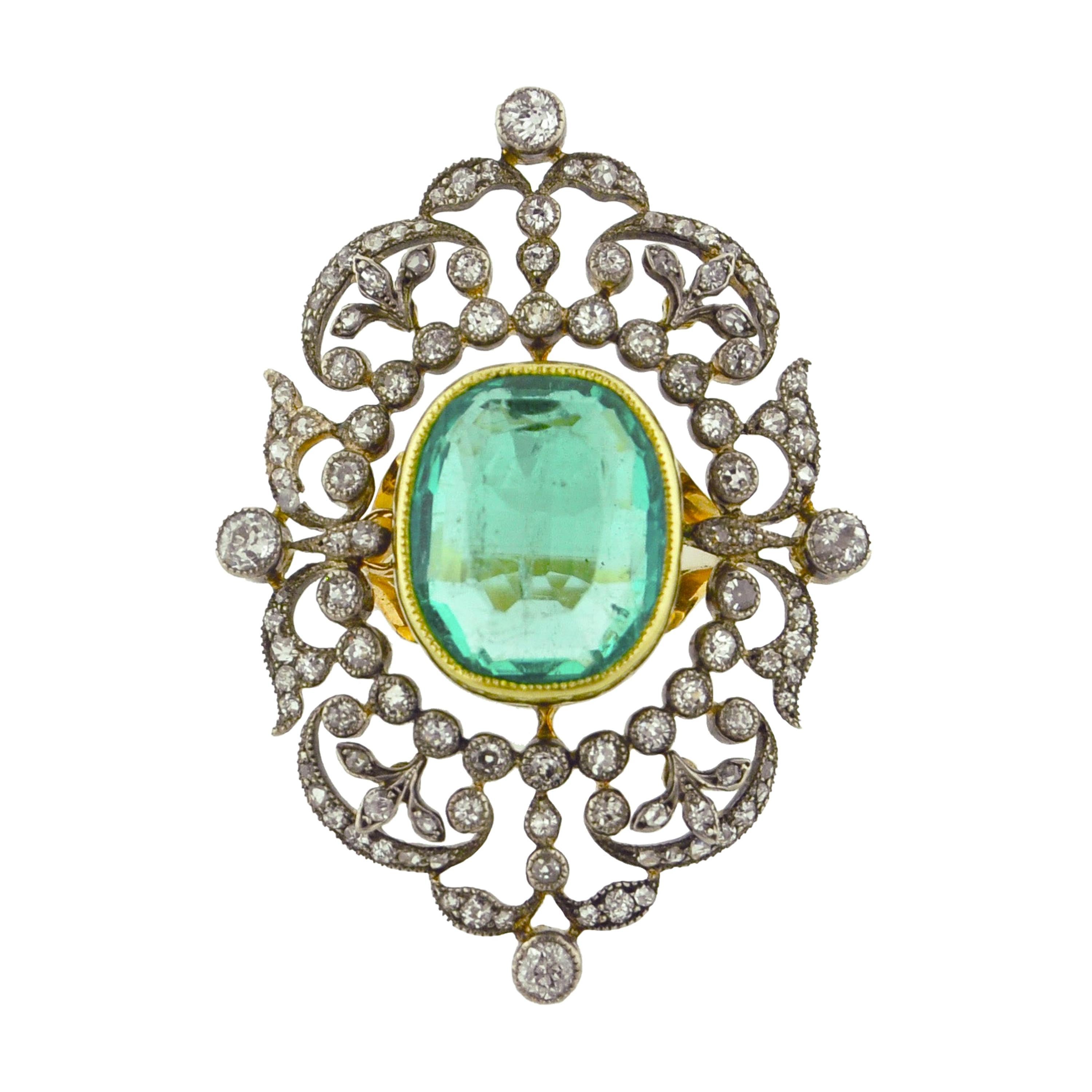 Estate Emerald Diamond Cocktail Ring For Sale