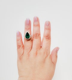 Estate Emerald and Diamond Cocktail Ring in 18k White and Yellow Gold