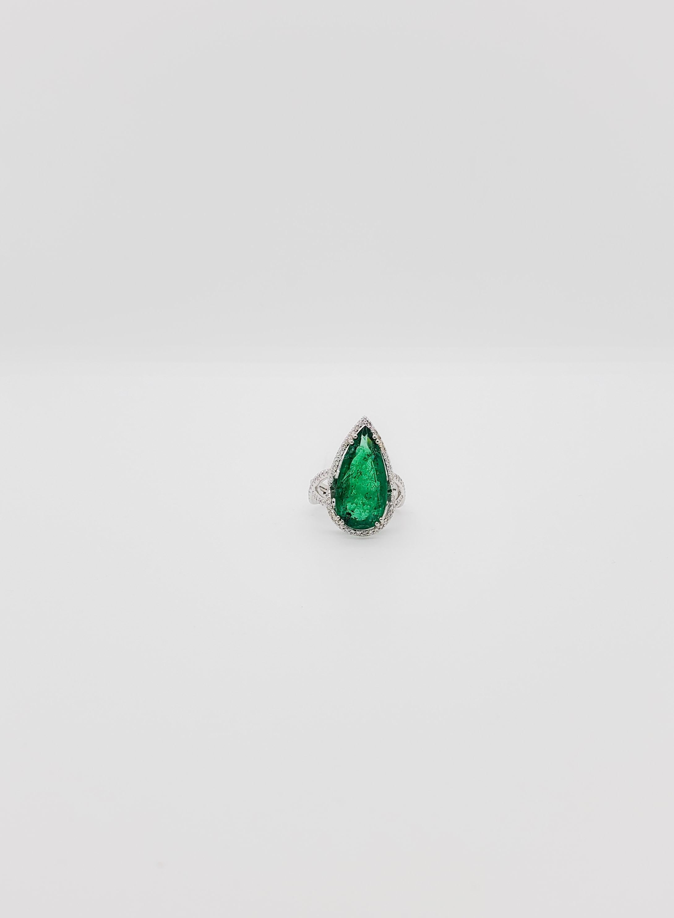 Estate Emerald and Diamond Cocktail Ring in Platinum 1