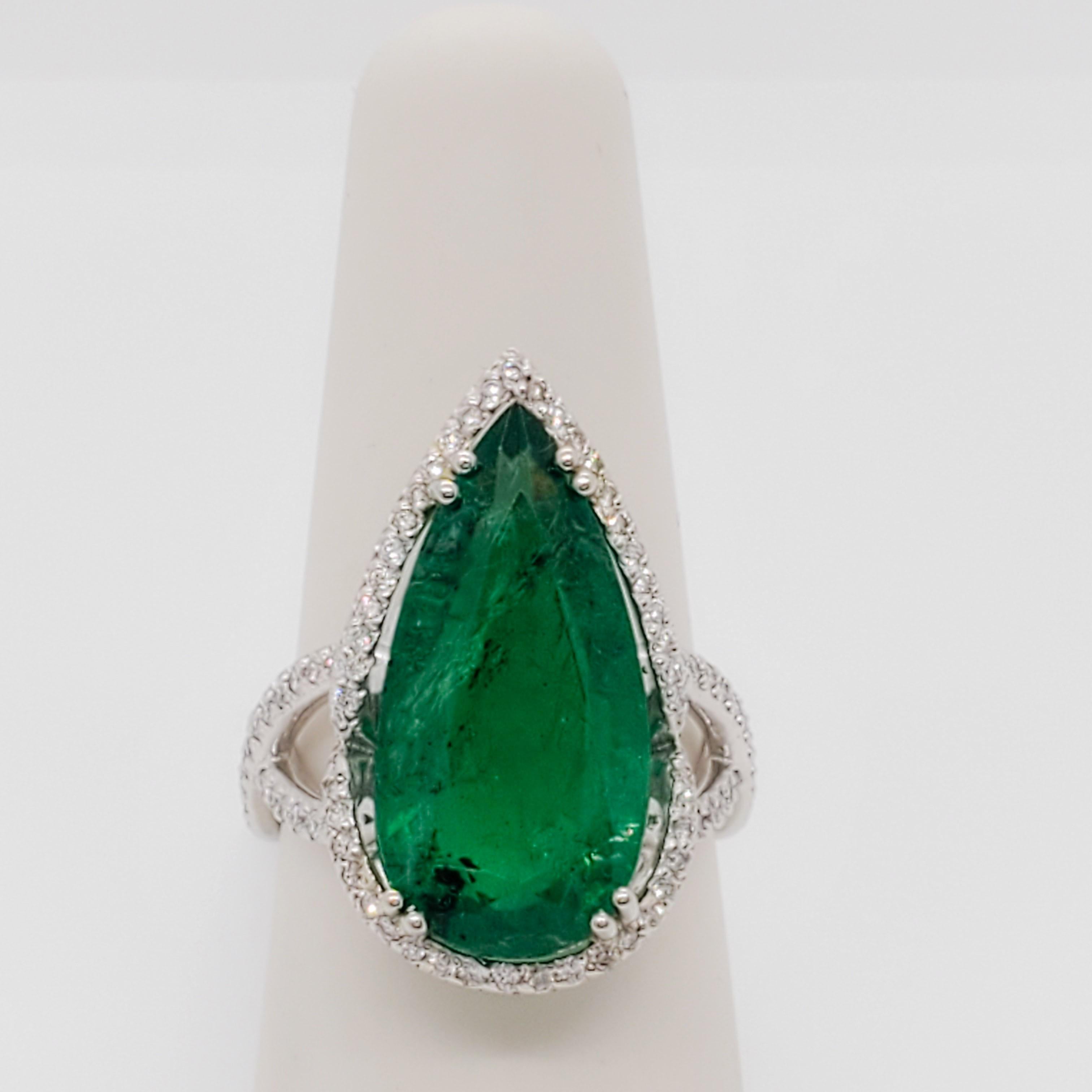 Estate Emerald and Diamond Cocktail Ring in Platinum 2