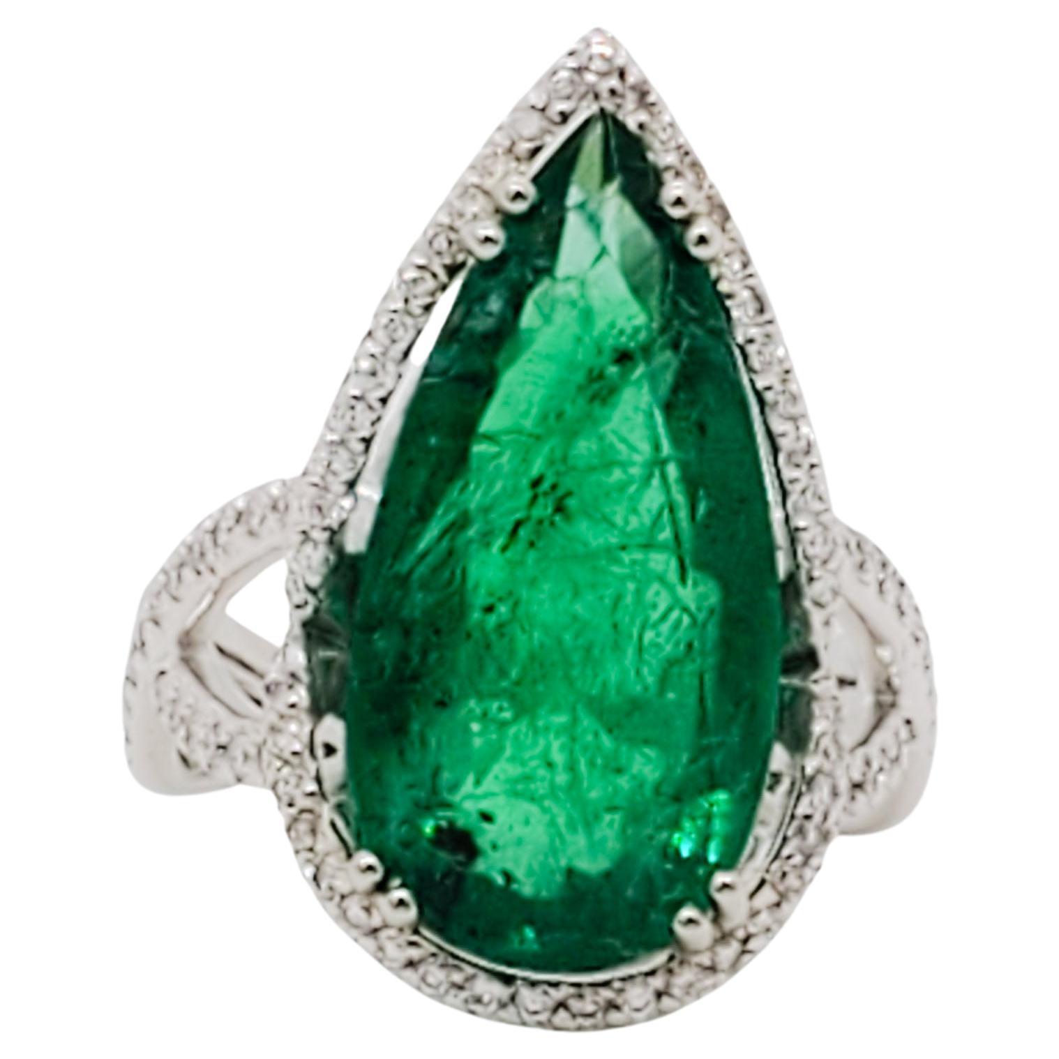 Estate Emerald and Diamond Cocktail Ring in Platinum