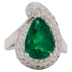 Estate Emerald and Diamond Cocktail Ring in Platinum