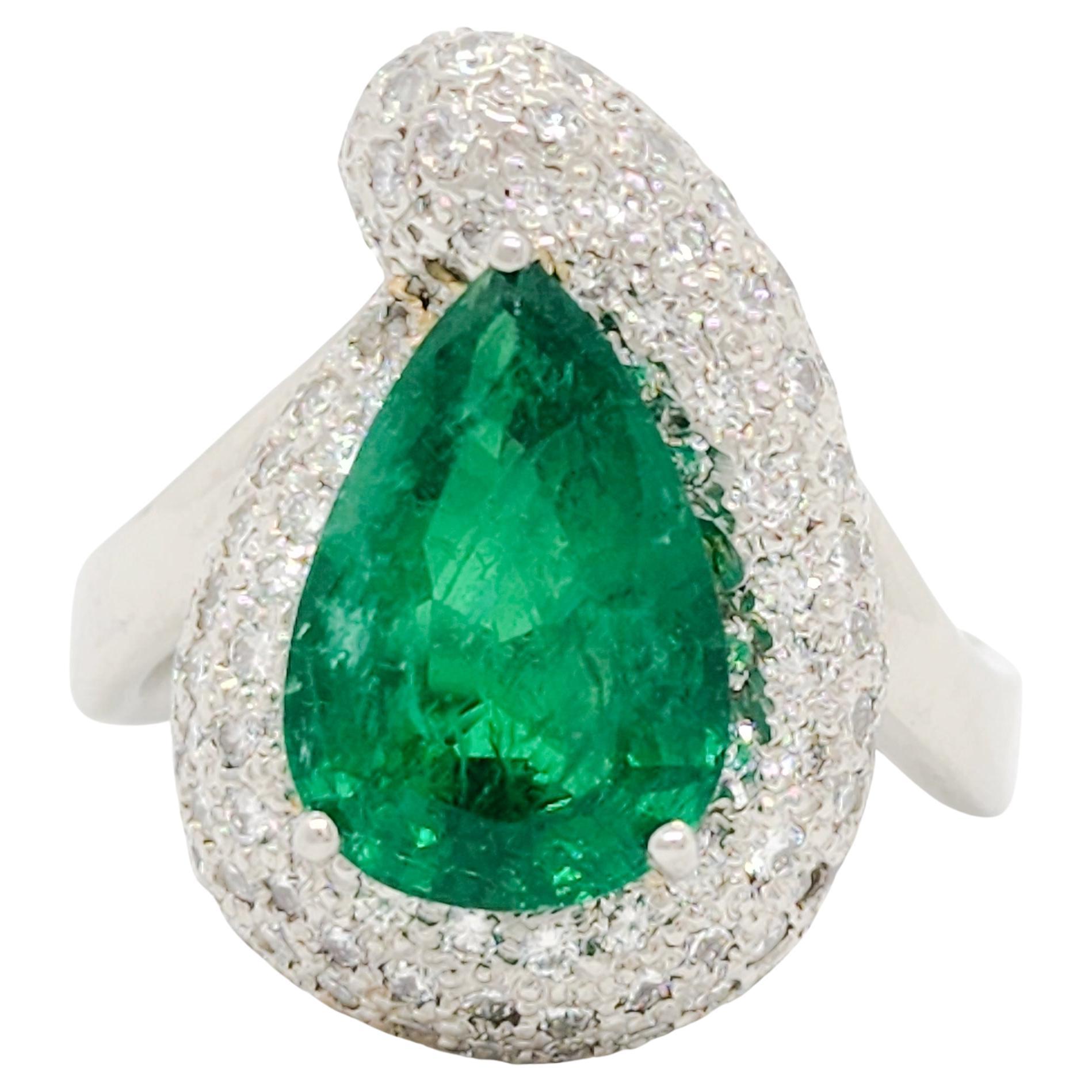 Emerald and Diamond Cocktail Ring in Platinum For Sale