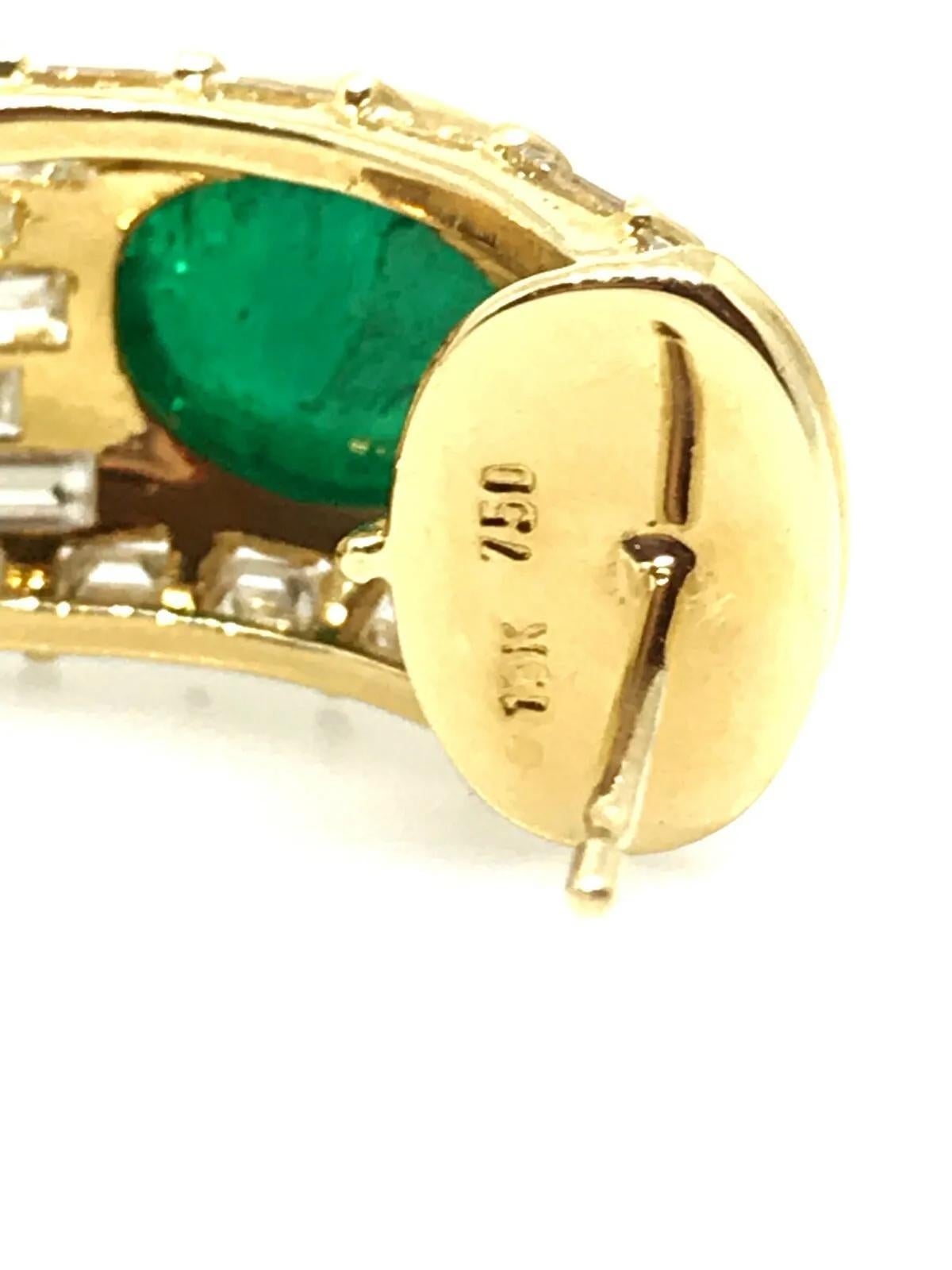 Women's Estate Emerald and Diamond Half Hoop Earrings in 18k Yellow Gold For Sale