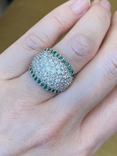 Estate Emerald and Diamond Wide Pavé Dome Ring in Platinum