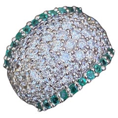 Estate Emerald and Diamond Wide Pavé Dome Ring in Platinum