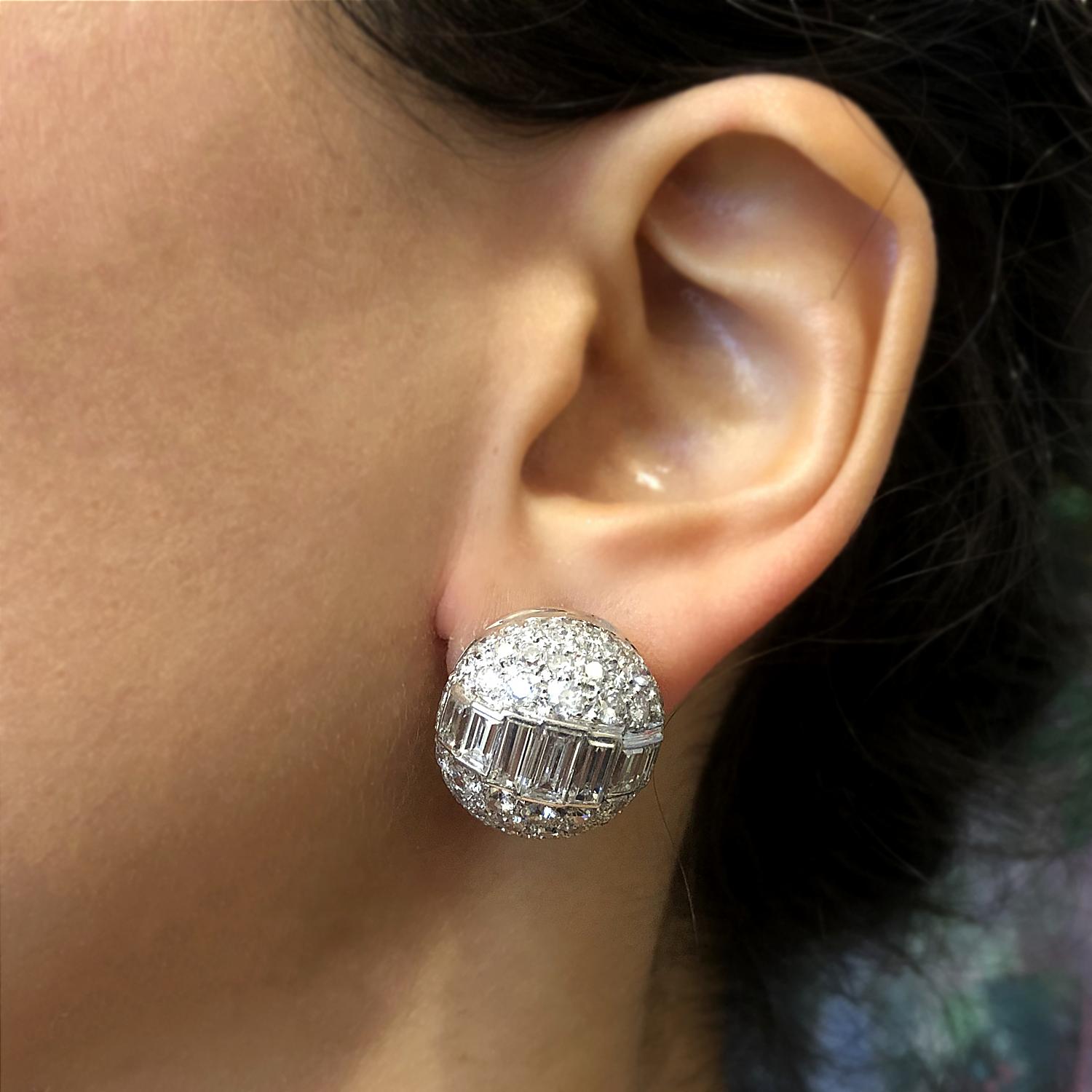 Women's Estate Emerald Cut Diamond Gold Earrings