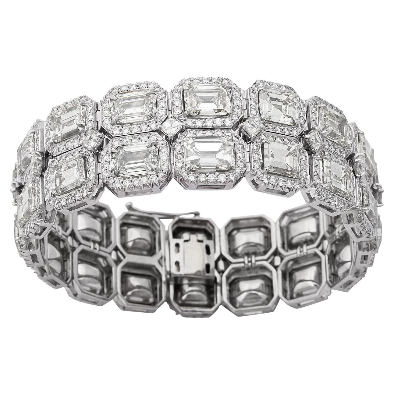 Diana M. Platinum diamond bracelet featuring 50cts of emerald cut diamonds  For Sale