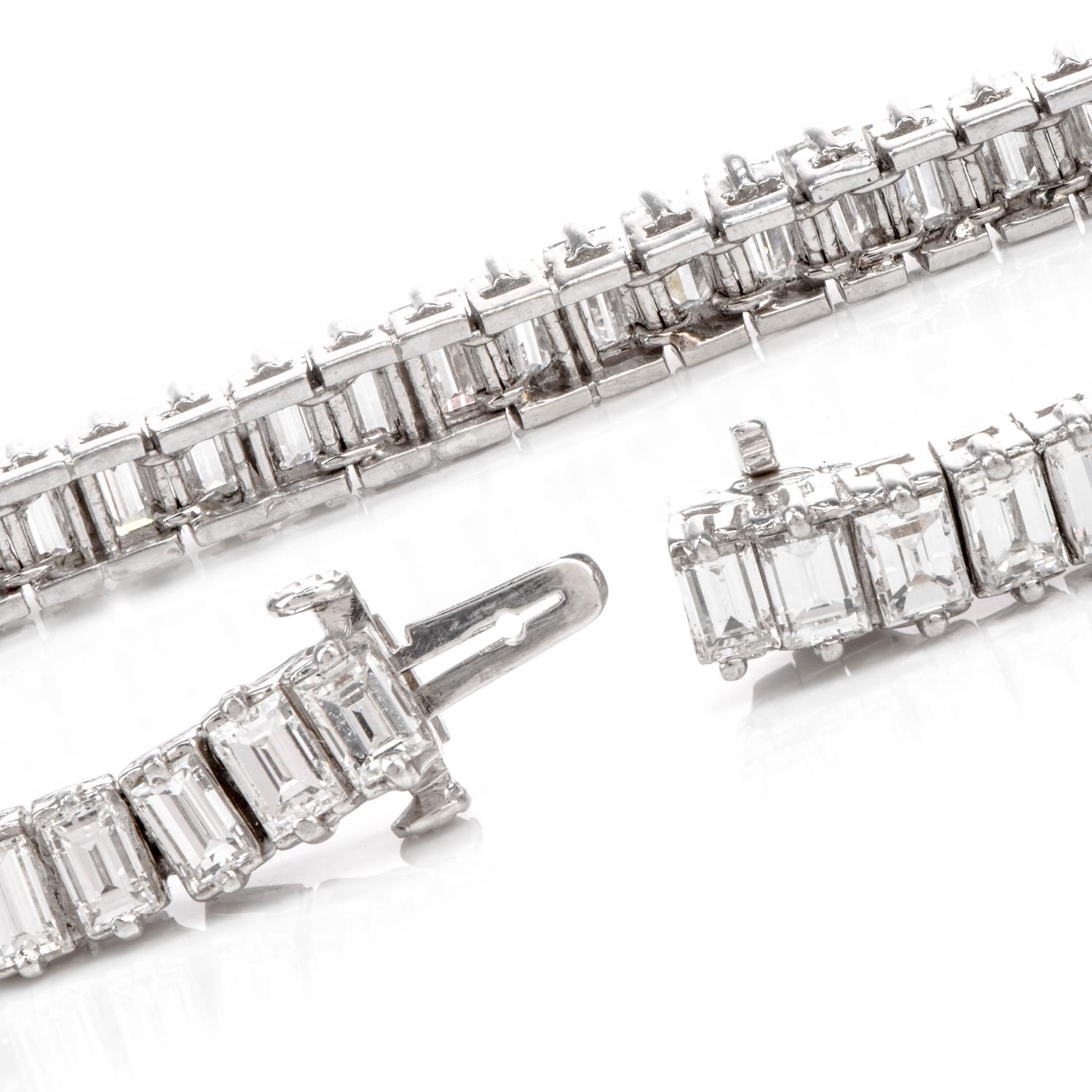 Women's Estate Emerald Cut Diamond Platinum Tennis Bracelet