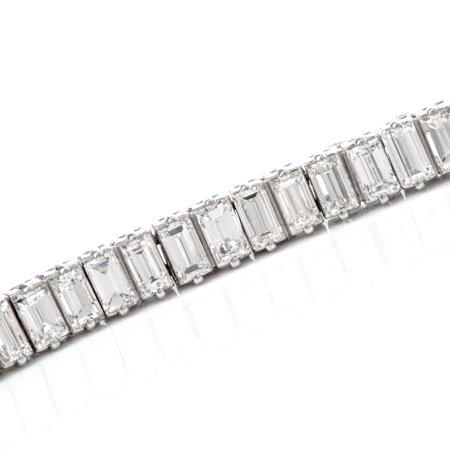 Estate Emerald Cut Diamond Platinum Tennis Bracelet 1