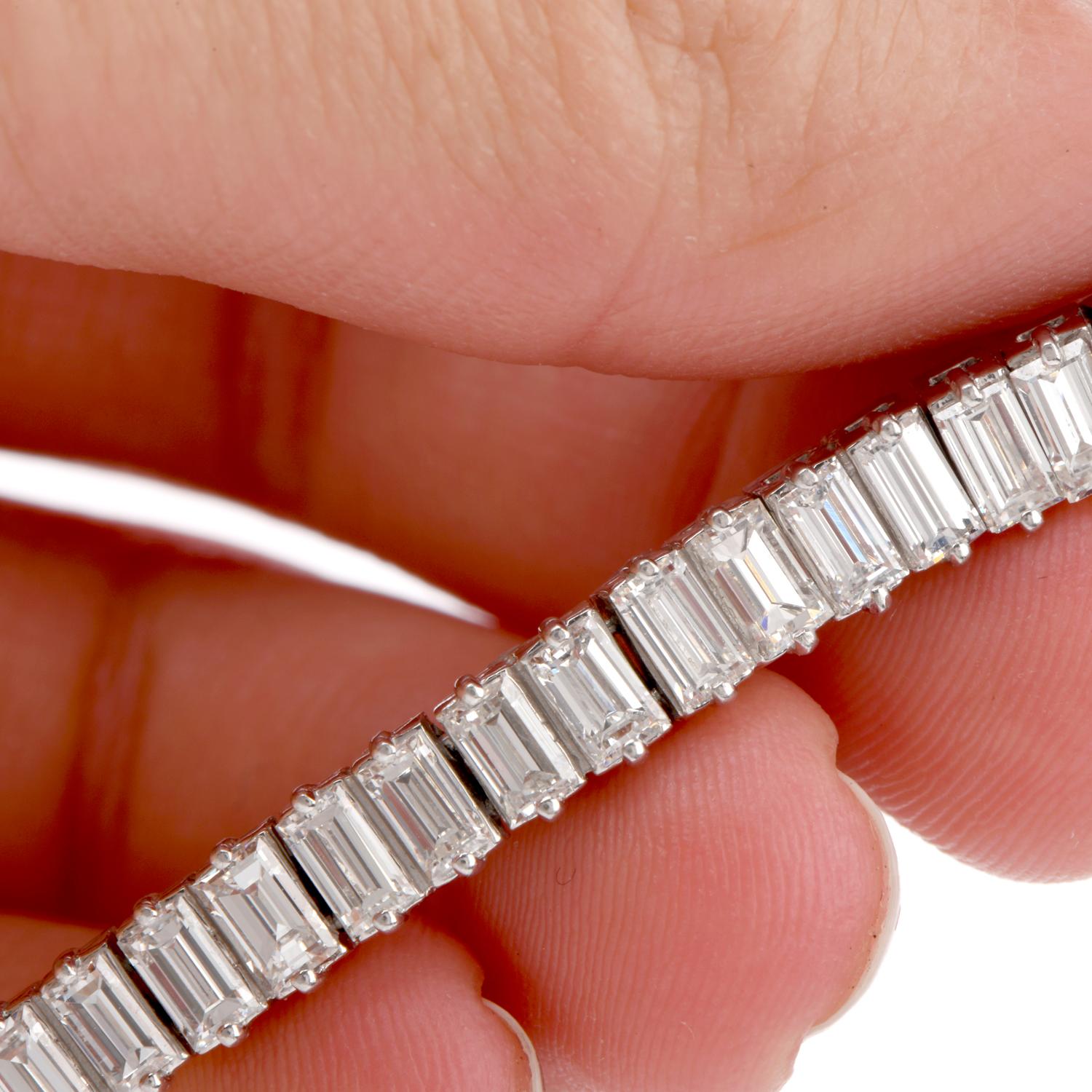 Estate Emerald Cut Diamond Platinum Tennis Bracelet 2