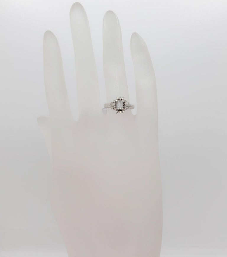 Estate Emerald Cut Diamond Ring in Platinum For Sale 1