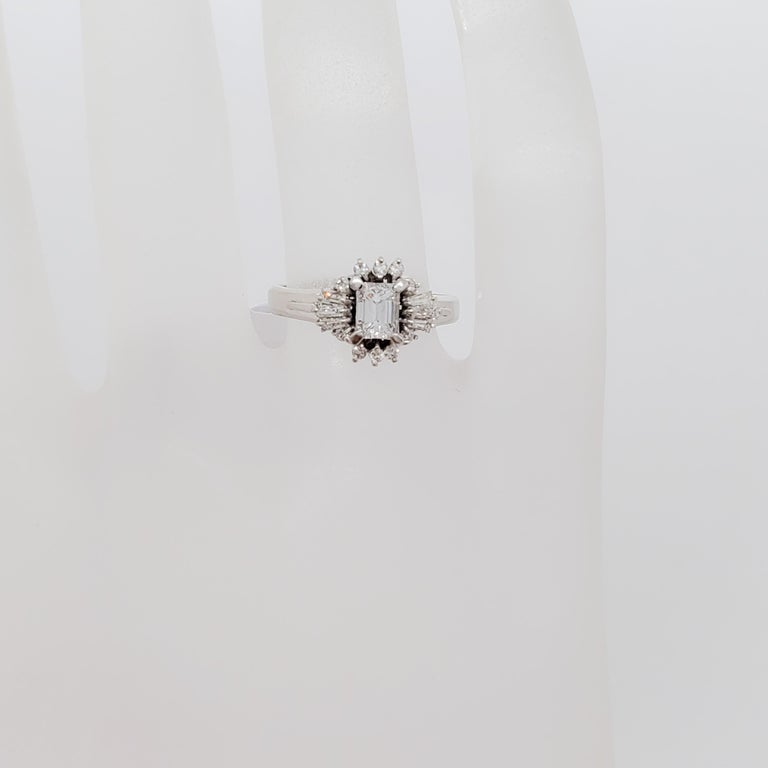 Estate Emerald Cut Diamond Ring in Platinum For Sale 3