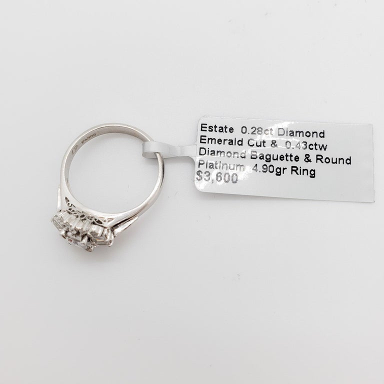 Estate Emerald Cut Diamond Ring in Platinum For Sale 4