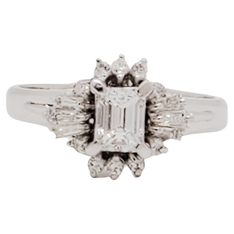 Estate Emerald Cut Diamond Ring in Platinum For Sale