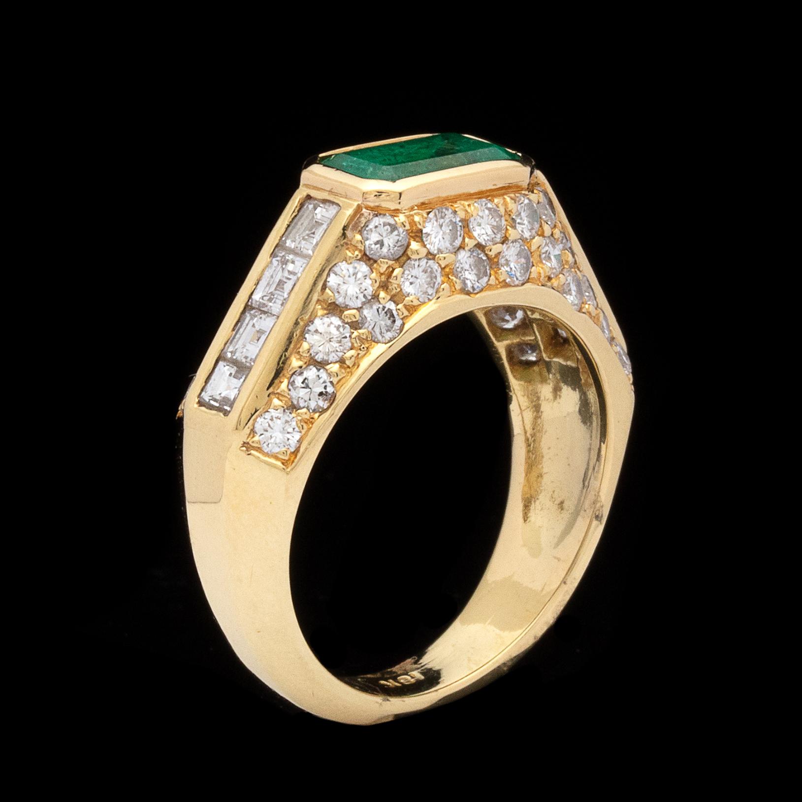 Emerald Cut Estate Emerald, Diamond and Gold Ring
