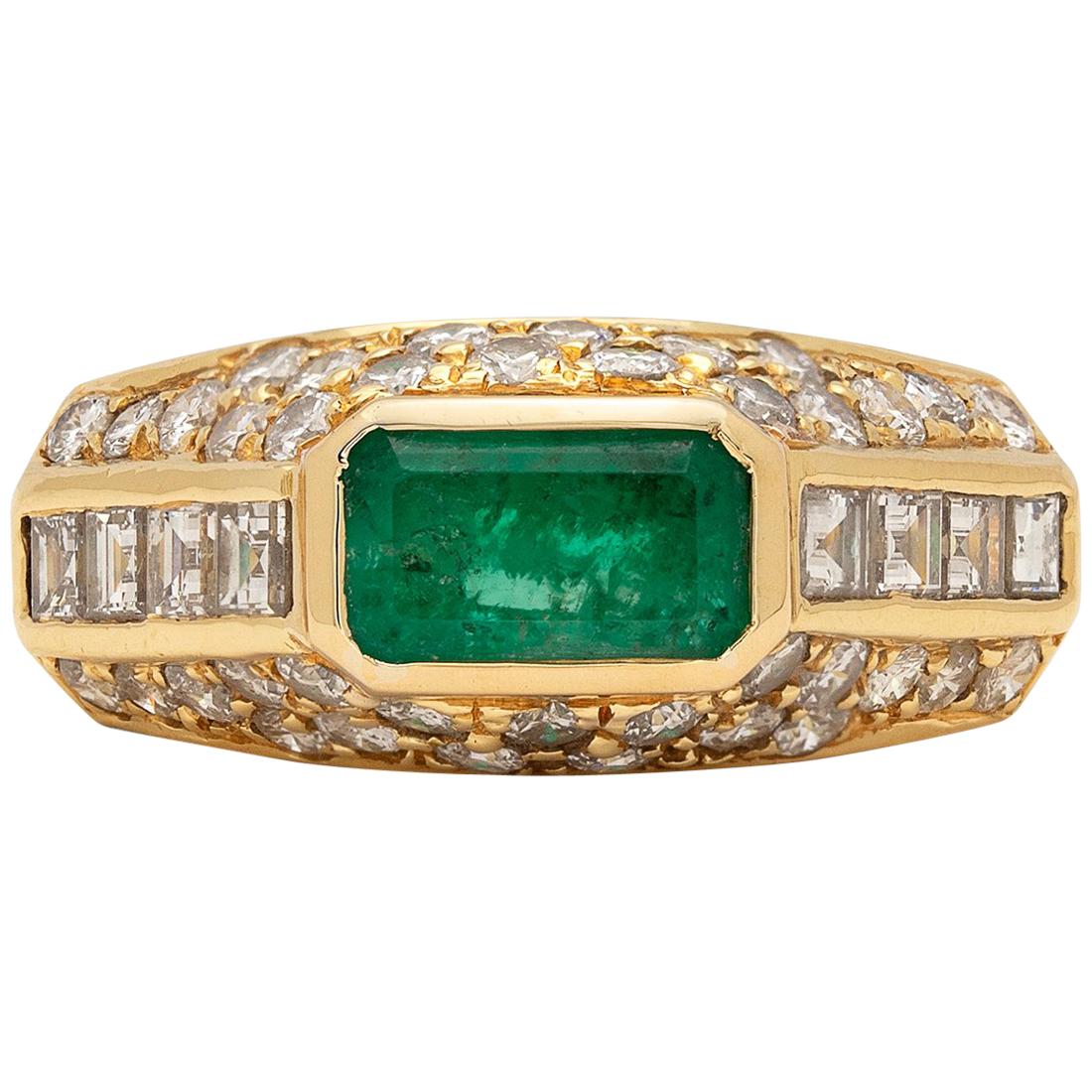 Estate Emerald, Diamond and Gold Ring