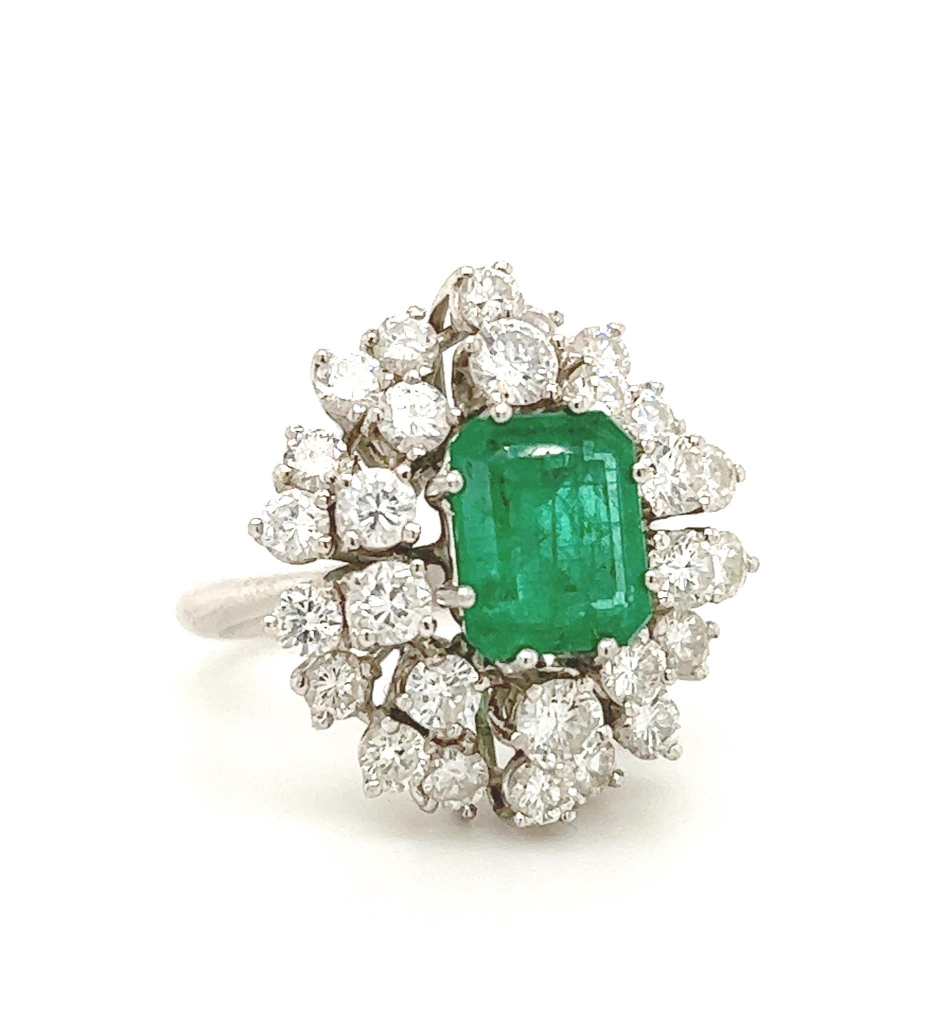 Art Deco Estate Emerald & Diamond Cocktail Ring For Sale