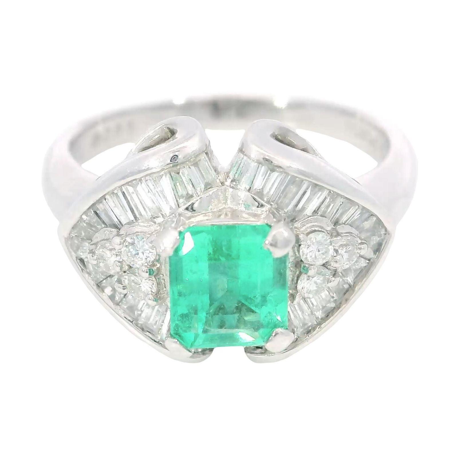 Estate Smaragd Diamant Cocktail Ring Platin ~1.96ctw Größe 9 im Angebot 5