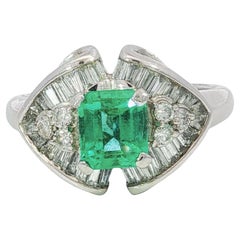 Estate Emerald Diamond Cocktail Ring Platinum ~1.96ctw Size 9