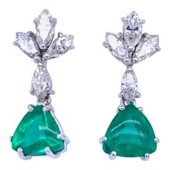 Estate Emerald Diamond Drop Earrings