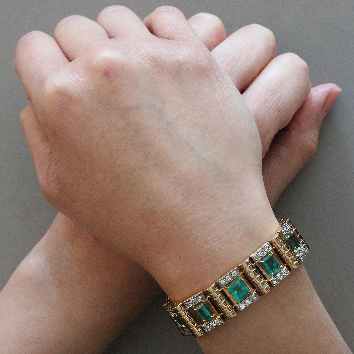 Women's Estate Emerald Diamond Gold Bracelet