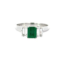 Estate Emerald Diamond Platinum Ring