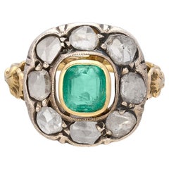 Antique Estate Emerald & Diamond Ring, circa 1840