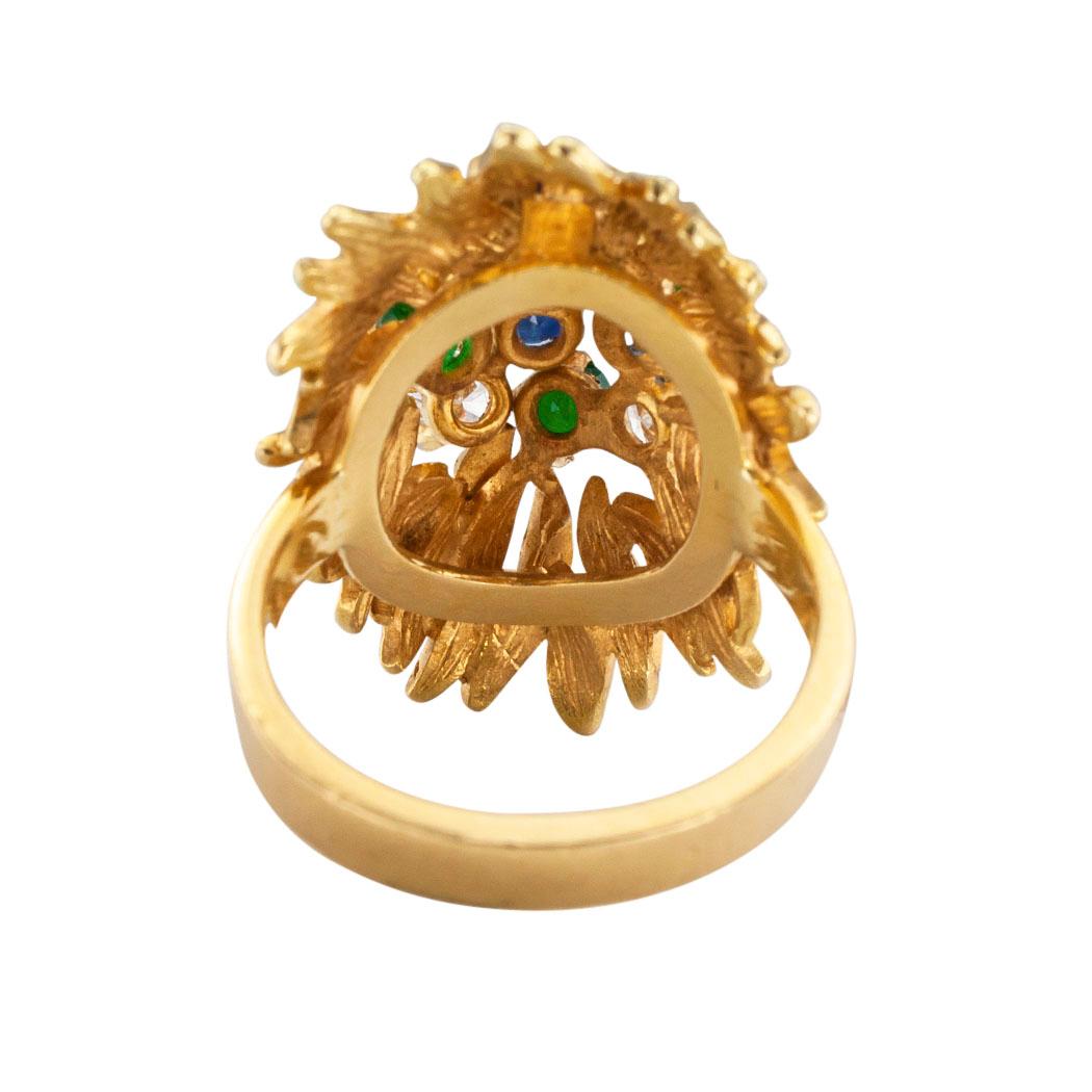 Women's Estate Emerald Diamond Sapphire Yellow Gold Cluster Ring