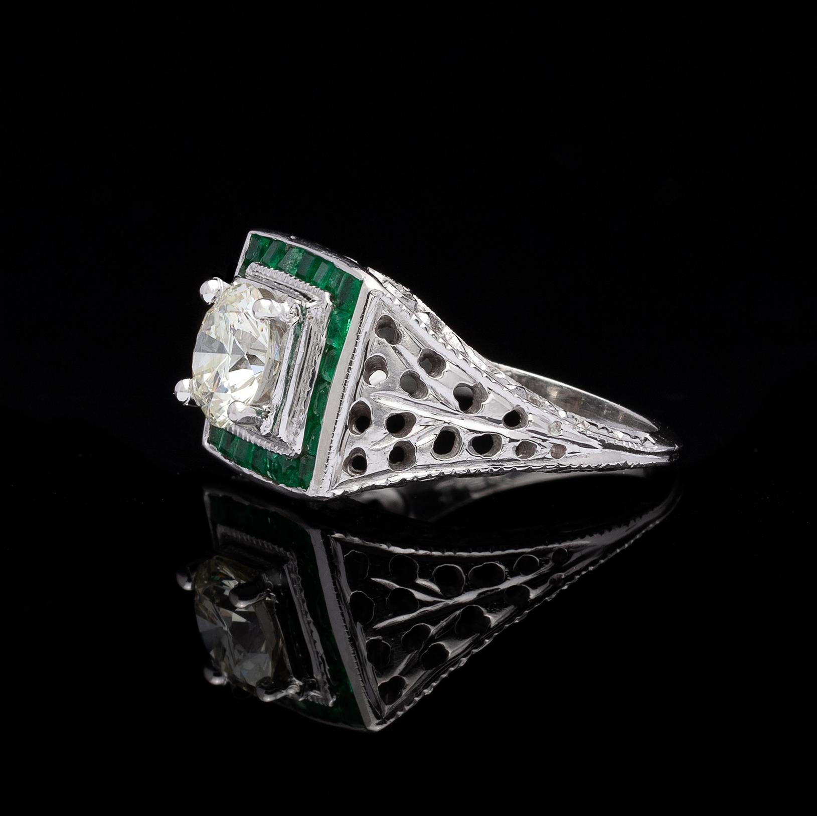 Women's Estate Emerald Diamond and White Gold Ring