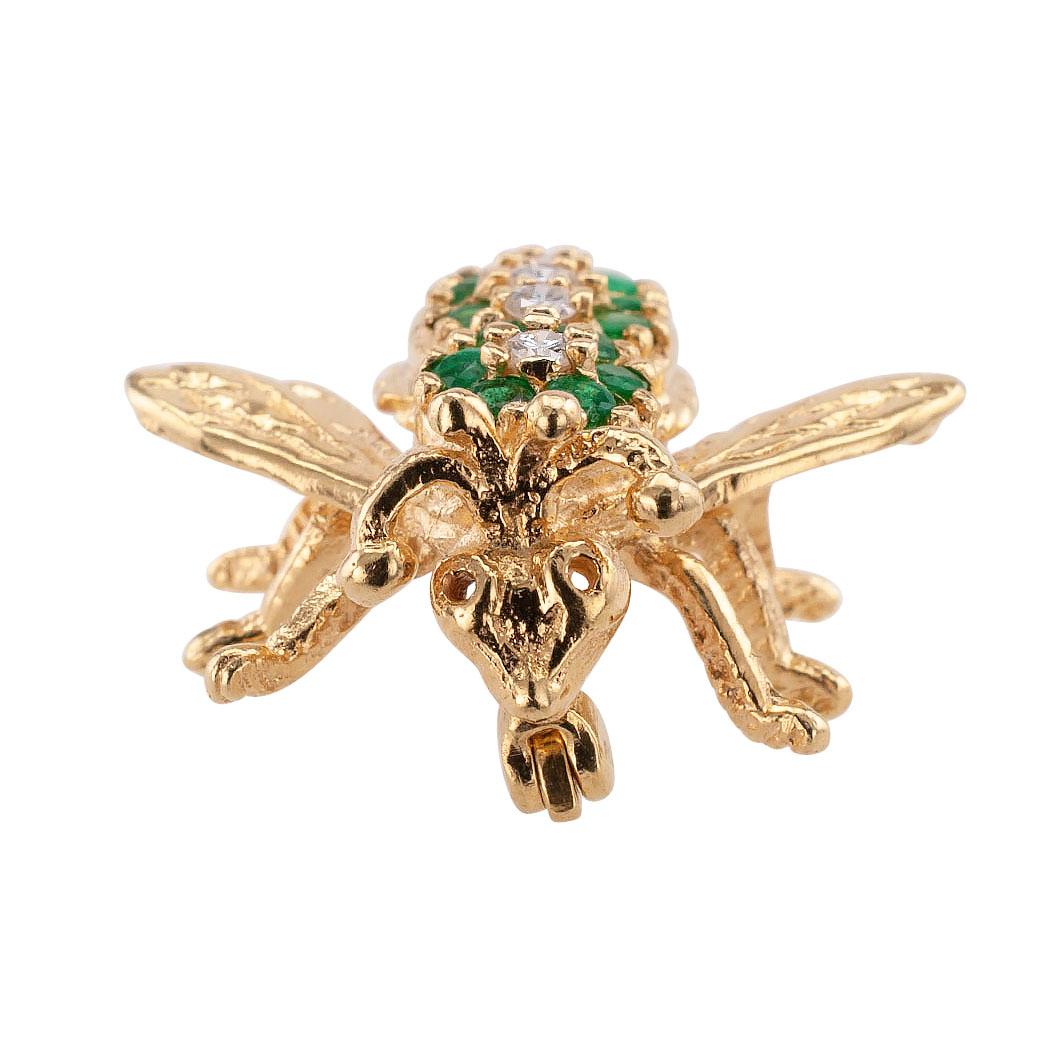 Contemporary Estate Emerald Diamond Yellow Gold Bee Brooch
