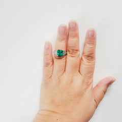 Estate Emerald Octagon and Diamond Cocktail Ring in Platinum