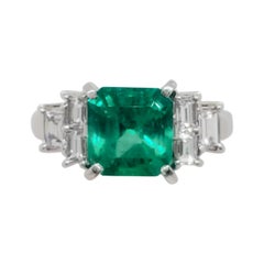Estate Emerald Octagon and Diamond Cocktail Ring in Platinum