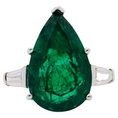 Estate Emerald Pear and Diamond Cocktail Ring in Platinum