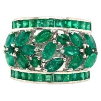 For Sale:  Estate Emerald Wide Statement Wedding 925 Silver Band Ring Gift for Grandma