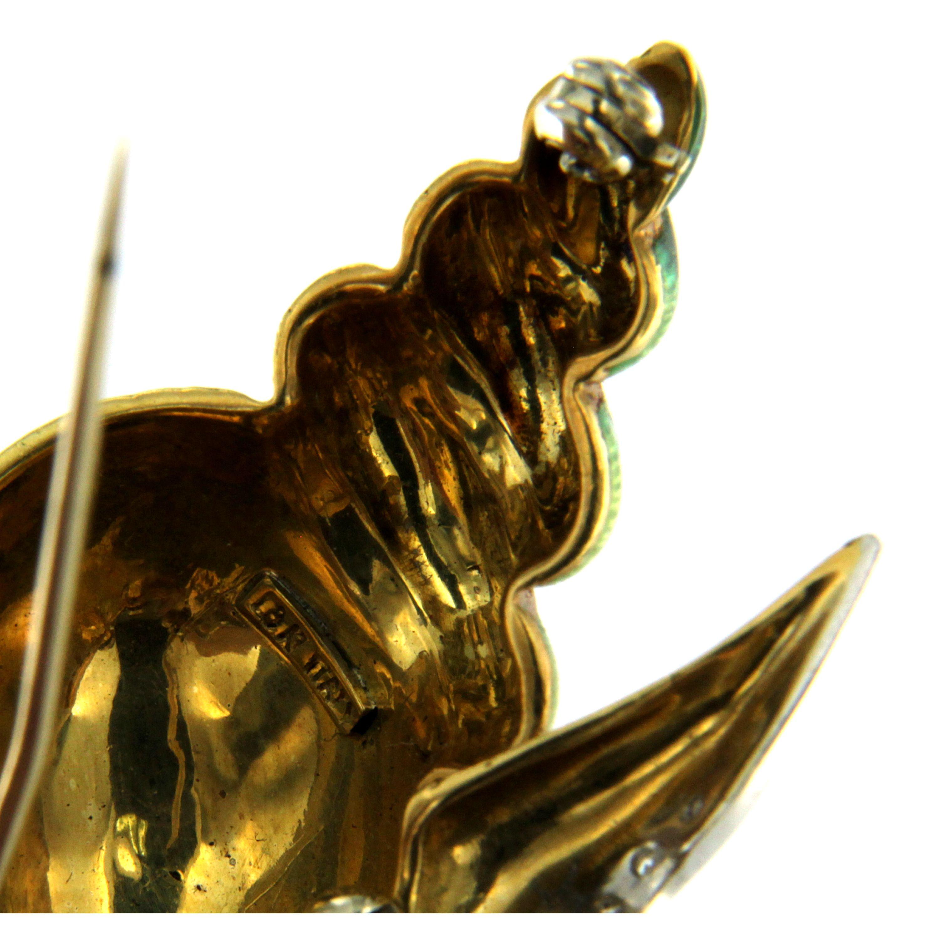 Estate Enamel Diamond Gold Snail Brooch 1